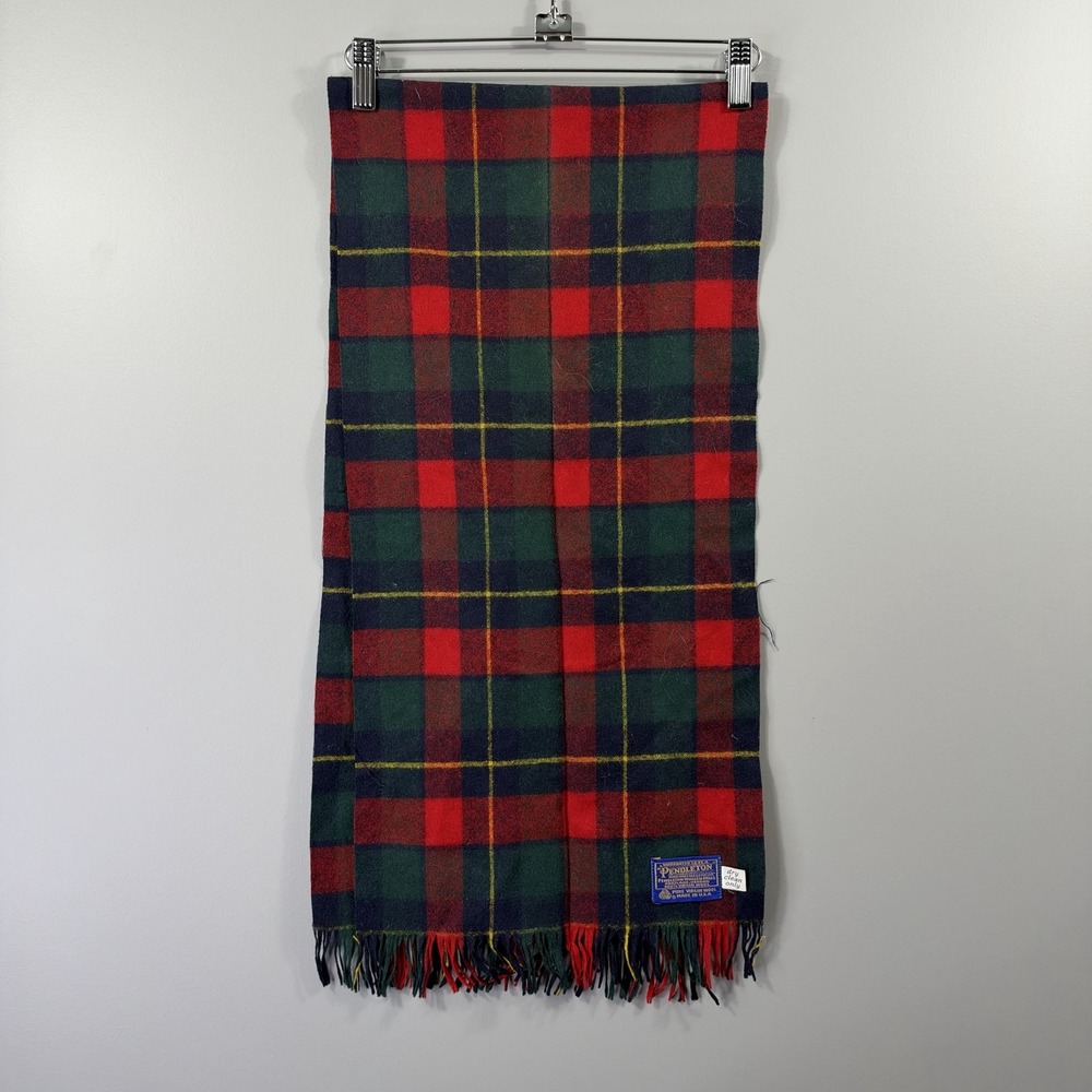 Pendleton Scarf Womens One Size Red Plaid Wool Fringe Flannel Winter Made USA